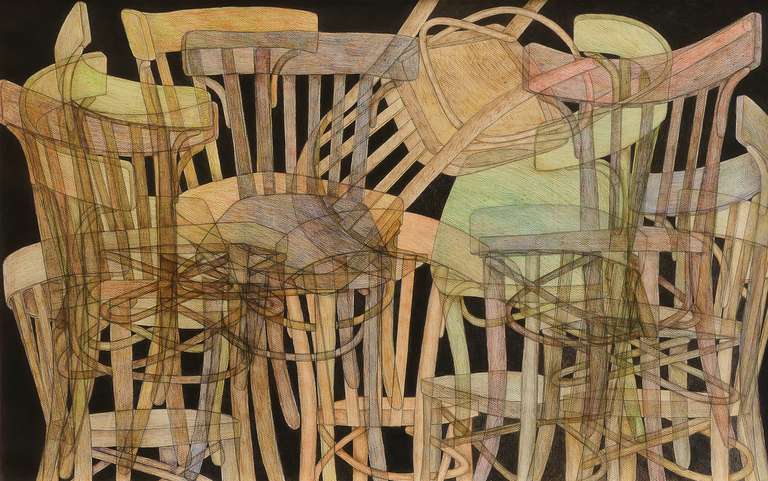Een Laatse Avondmaal / Stoelen / Transparant / kleurpotlood op papier / 1.70 m x 1.07 m